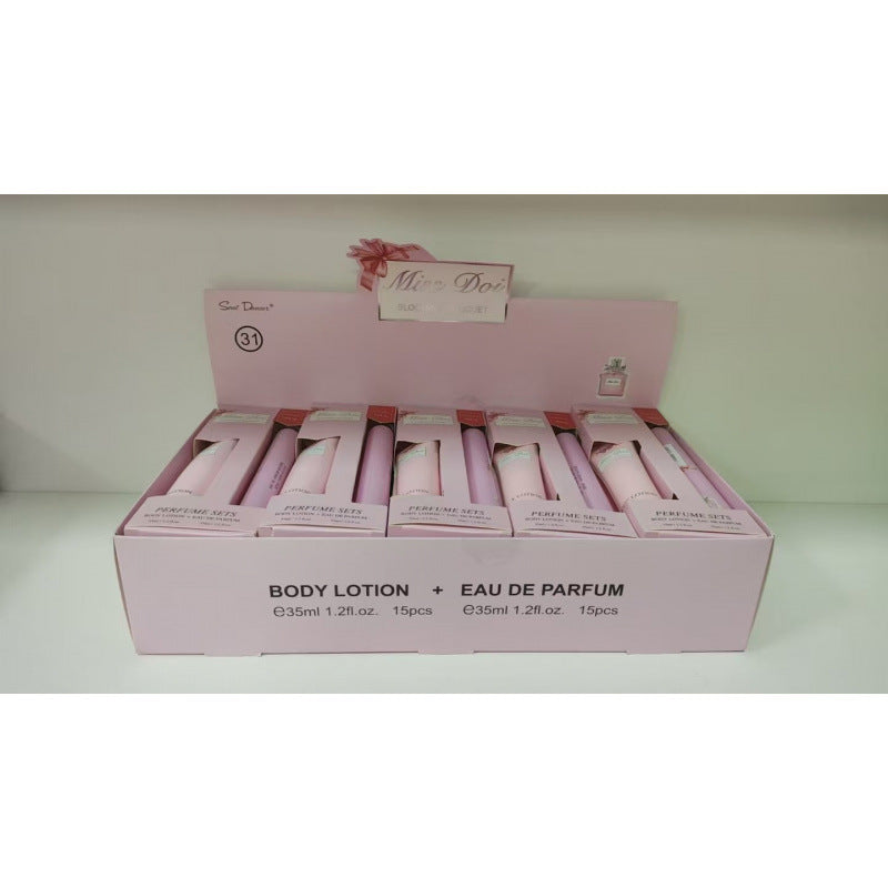luxury perfume sample 35ml body lotion two-piece set, popular arabian women's perfume gift set