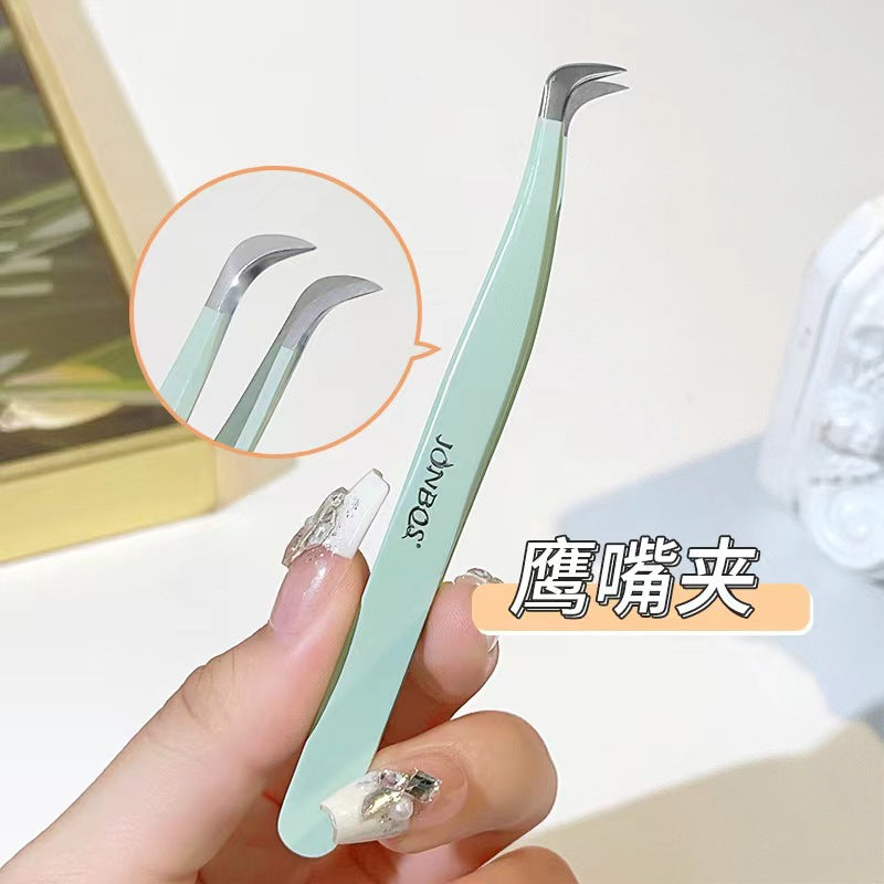 Jonbos false eyelash tweezers - eyelash extension tweezers for beginners - gold feather tip - professional lash technician tool