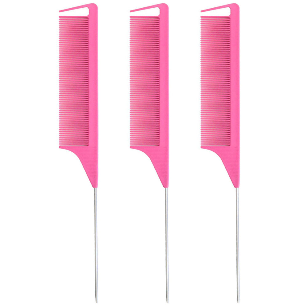 Colorful steel needle tip tail comb 3-piece set hair dyeing comb hairdressing comb hair picking comb hair sectioning rat tail comb