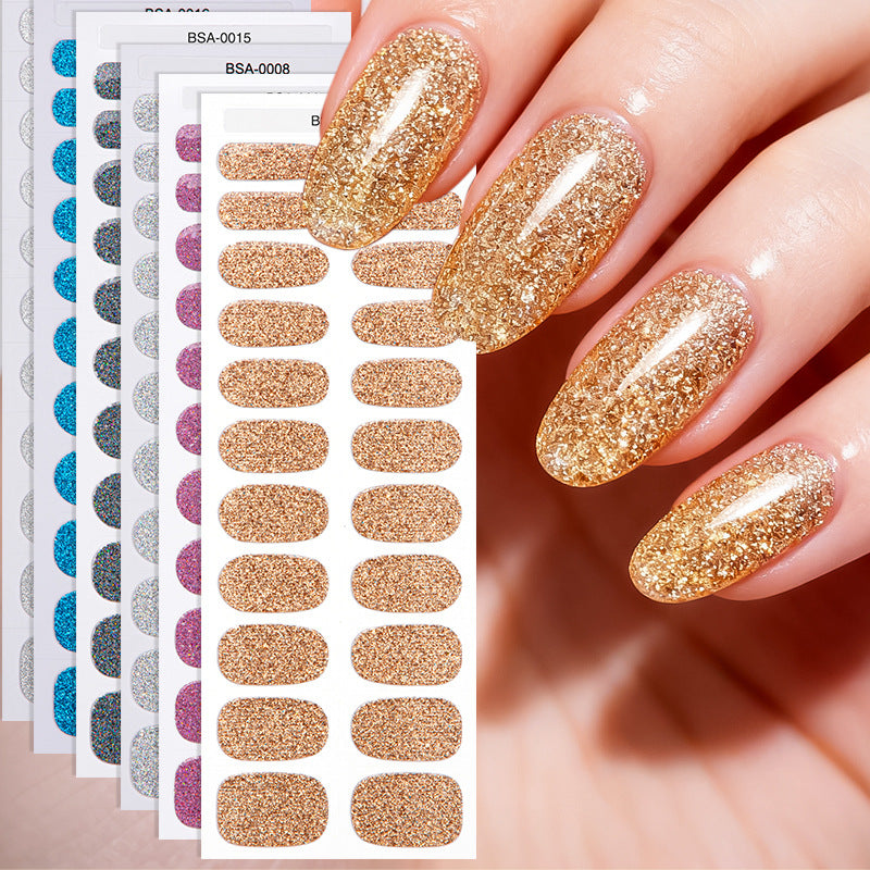 fashion gel nail stickers no bake flash onion powder nail art stickers uv-free gel nail wraps