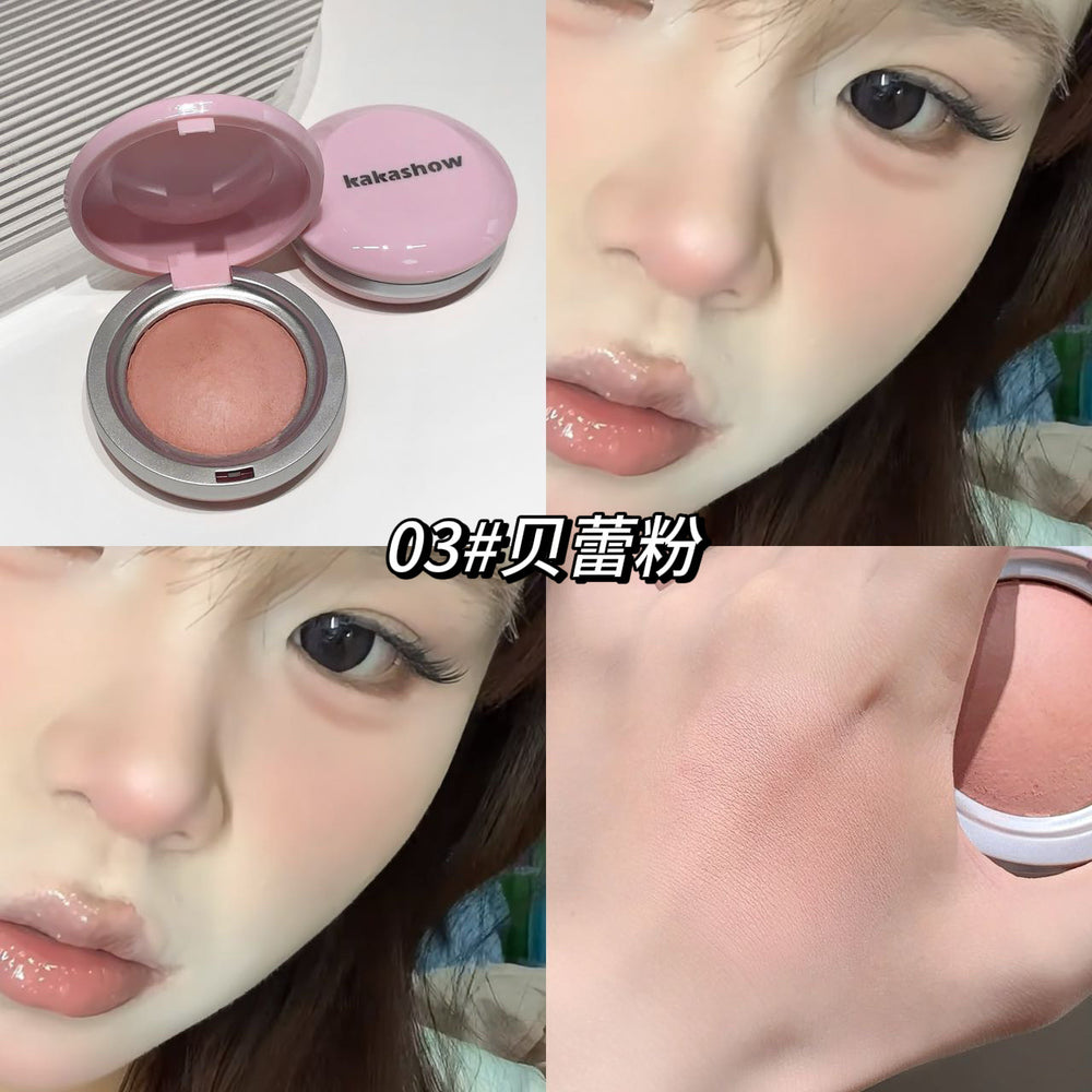 Kakashow shimmer soft mist baked powder blush for women, fine powder to enhance complexion, expand and shrink color rouge