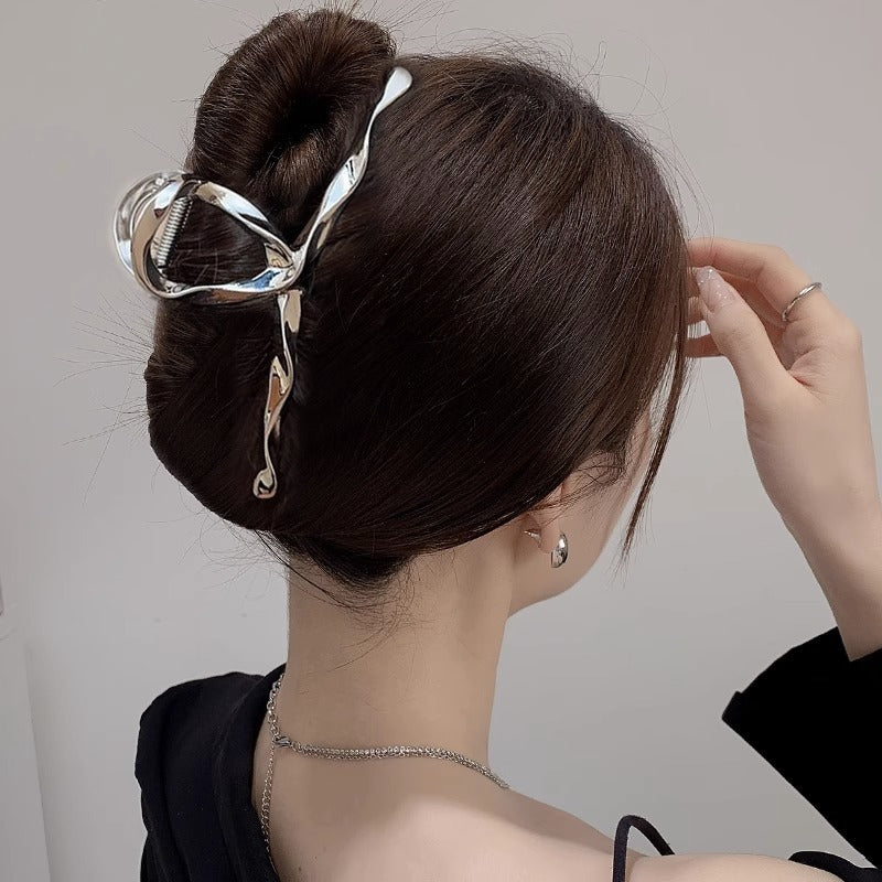 Metal cross hair clip classy cross wavy style elegant gripper shark clip back of head hair bun classy hair accessories