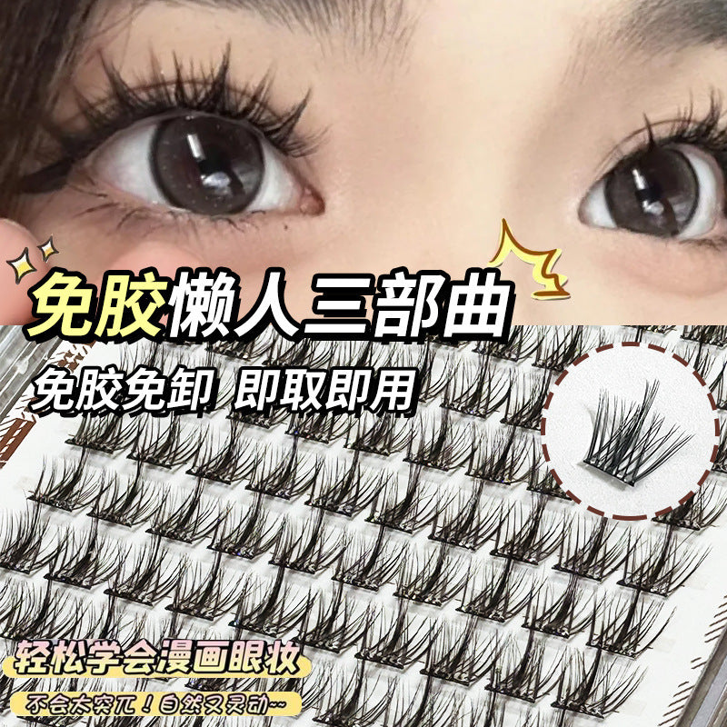 Jonbos glue-free 5d mink faux eyelashes - baby curl, natural bionic, high volume, three-step single cluster lashes