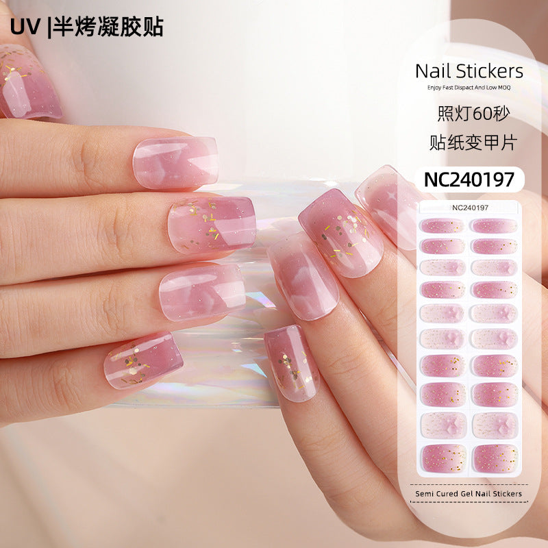 Zhengxiang custom gel nail art stickers french onion powder uv light hardening nail stickers semi-cured christmas wholesale