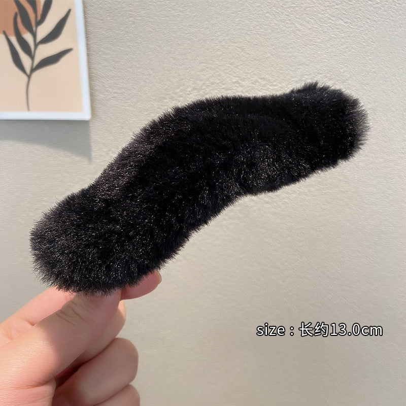 Stuffed hair clip for women's back of head, banana clip, french fur duckbill clip, one-word hairpin, headwear clip, fall and winter