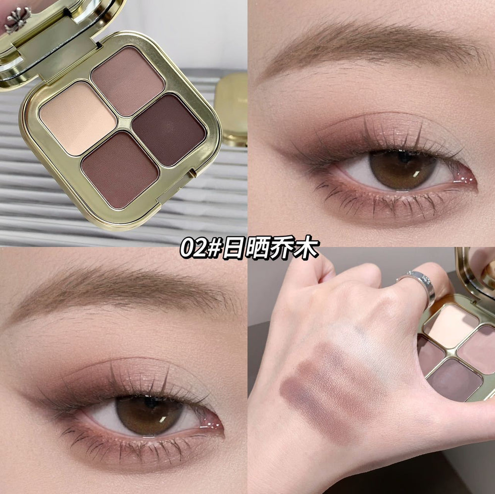 Kakashow four-color eyeshadow palette - shimmer, fine glitter, matte - everyday light makeup, commute-friendly, versatile earth tones
