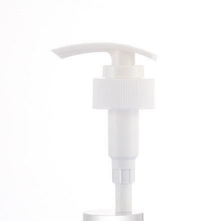 Guangzhou in-stock: push-down threaded lotion pump head, long spout 32 teeth, black and white hand soap & personal care plastic pump