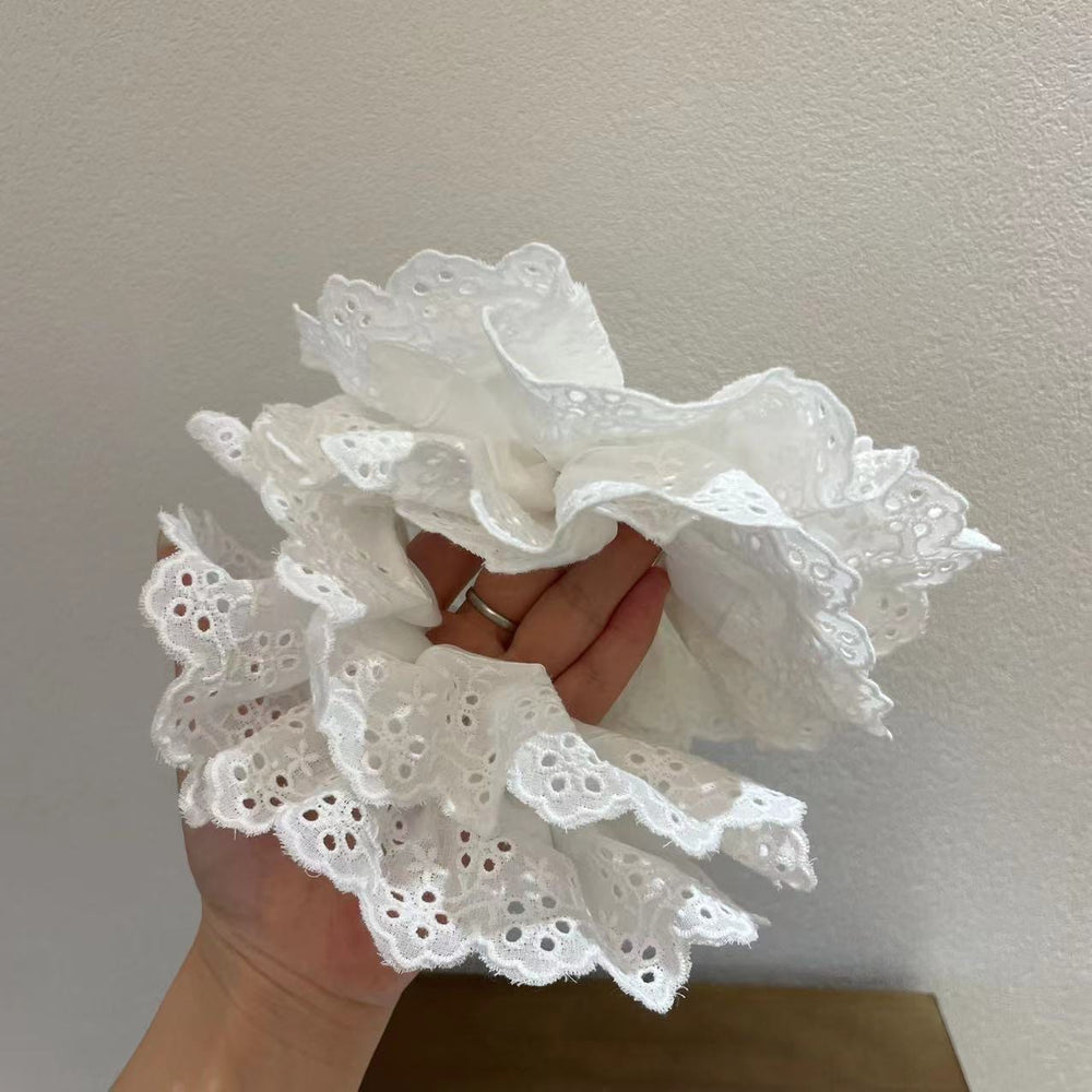 Double-layer large lace scrunchie - french romantic hollow-out hair tie - lolita style hair accessory for women