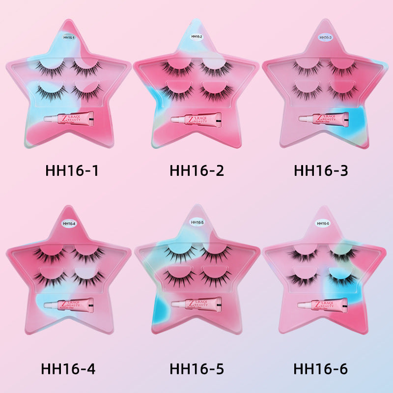 2 pairs of half-eye fox false eyelashes, stereo artificial comic eyelashes, hangable hard stem eyelashes, one piece