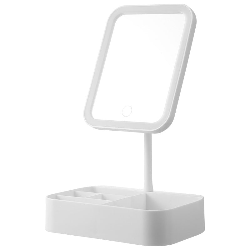 Led storage makeup mirror - smart dimming, home use, lighted plastic desktop vanity mirror, illuminated glass mirror