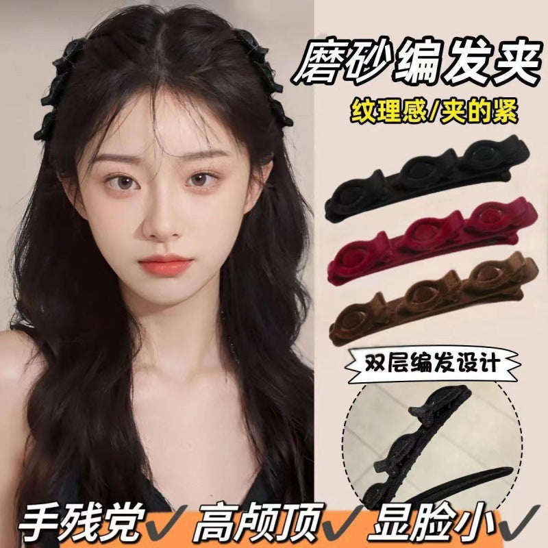 Broken hair storage clip red braided hair clip female princess head flocking fluffy bangs clip side duckbill clip headwear