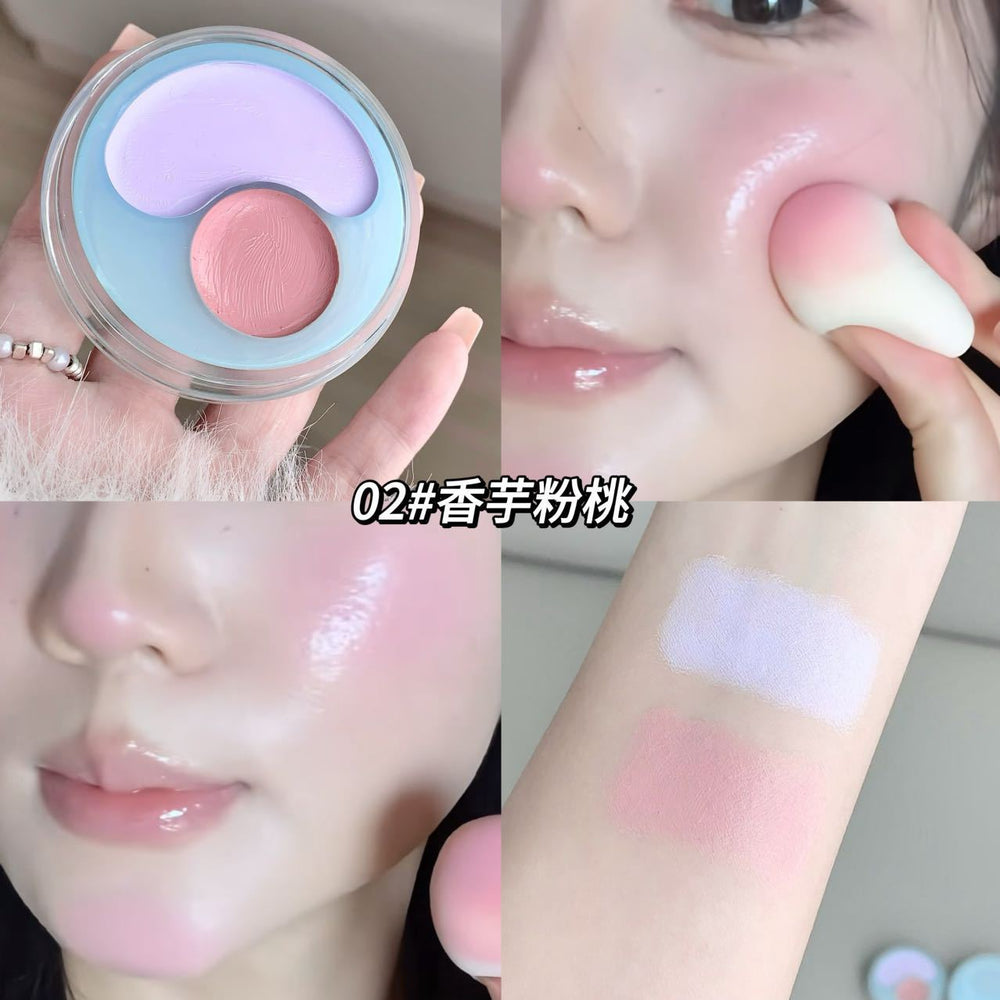 Kobeleen water glow duo blush palette - expandable/retractable, brightening & contouring, natural dewy finish, smudge-proof blush