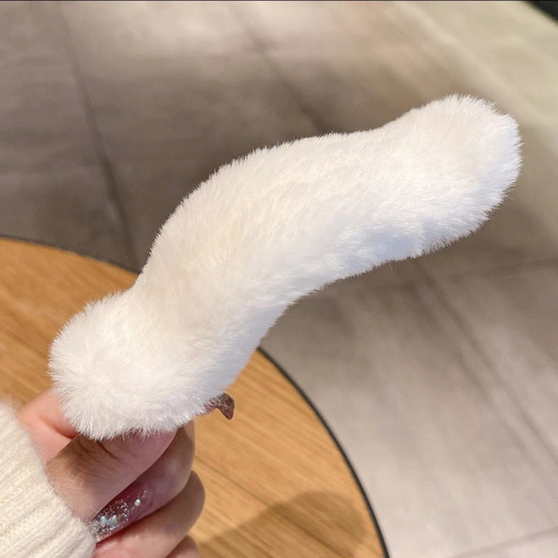 Stuffed hair clip for women's back of head, banana clip, french fur duckbill clip, one-word hairpin, headwear clip, fall and winter