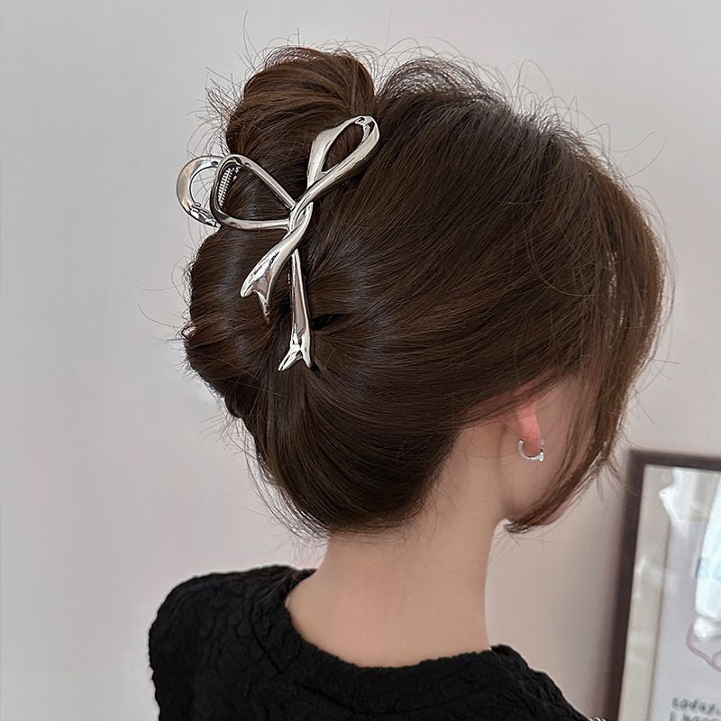 Sense of design ribbon bows hairpin female ins cold style hair volume large size gripper metal shark clip hair accessories