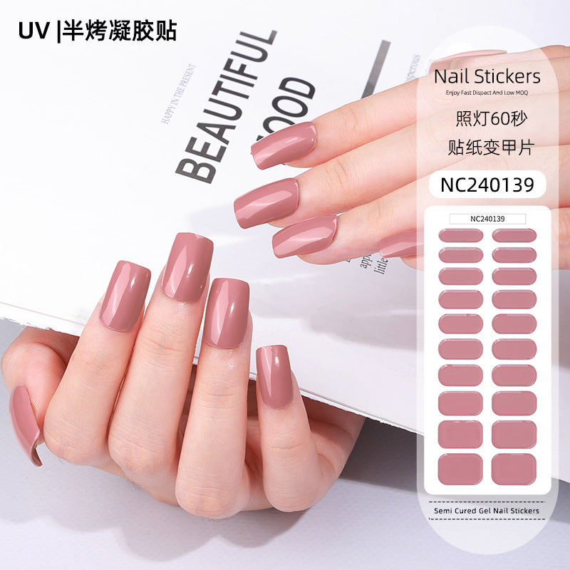 Zhengxiang factory customized korean solid color gel nail stickers uv light therapy semi-cured nail art stickers wholesale amazon