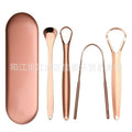 Rose gold u-shaped spoon set with wide and narrow spoons, in a tin box