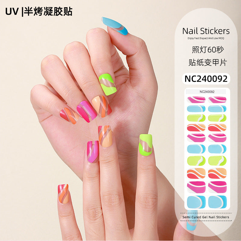 Zhengxiang customized gel manicure stickers korean uv semi-baked semi-cured nail stickers cross-border gradient manicure stickers wholesale