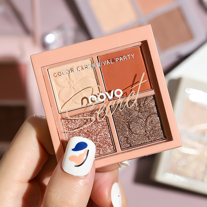 Novo sakura story eyeshadow palette - 4 colors, perfect for beginners, everyday light makeup, shimmer & matte, earth tones