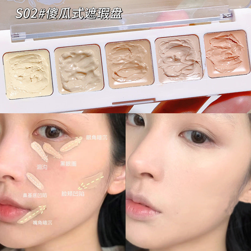Xixi no-makeup beauty five-color concealer covers acne marks, dark circles, tear troughs, waterproof, non-removing concealer palette