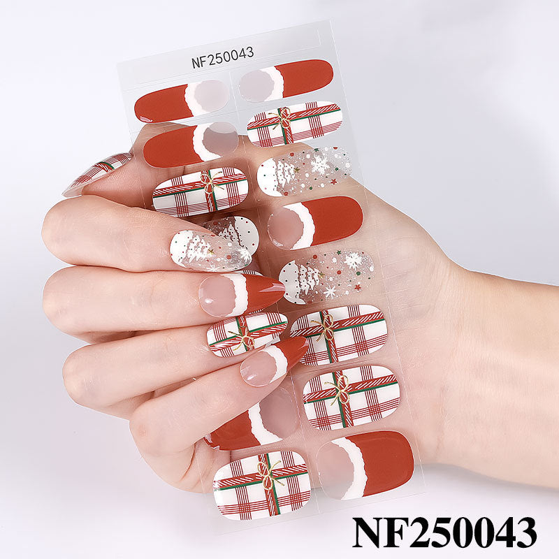 european and american christmas semi-cured gel nail stickers waterproof cartoon kids cute 3d manicure stickers personalized