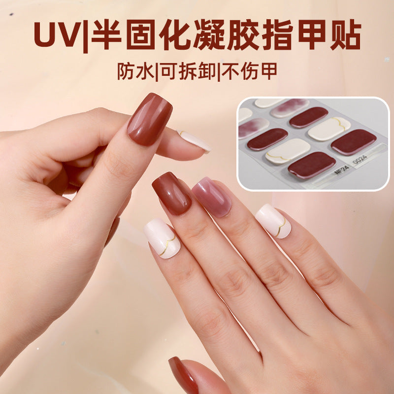 Zhengxiang custom gel nail stickers - european & american style glitter, cat eye, uv light curing, semi-cured nail stickers - waterproof, cross-border wholesale
