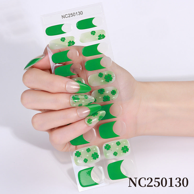 Zhengxiang custom gel nail stickers waterproof st. patrick's day cross-border fashionuv semi-cured nail stickers gel