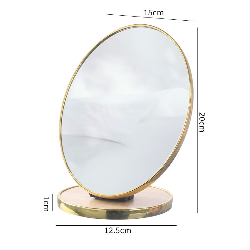 Wooden makeup mirror with metal trim - foldable, desktop, portable, home beauty, touch-up, princess style, household mirror