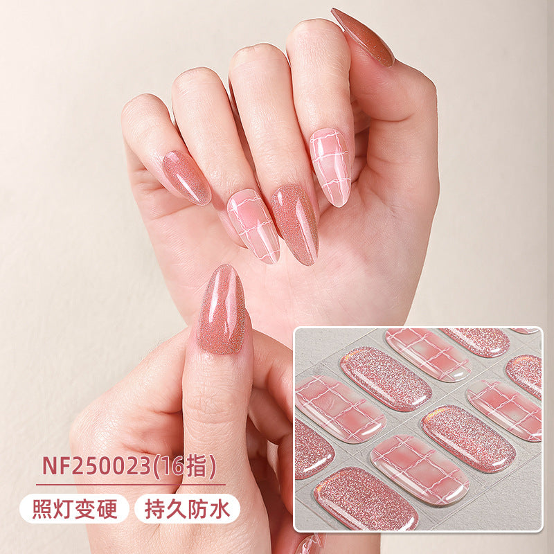 Zhengxiang cross-border gel manicure stickers cartoon cute waterproofgrids pattern flash japanese and korean uv half-baked nail stickers ins