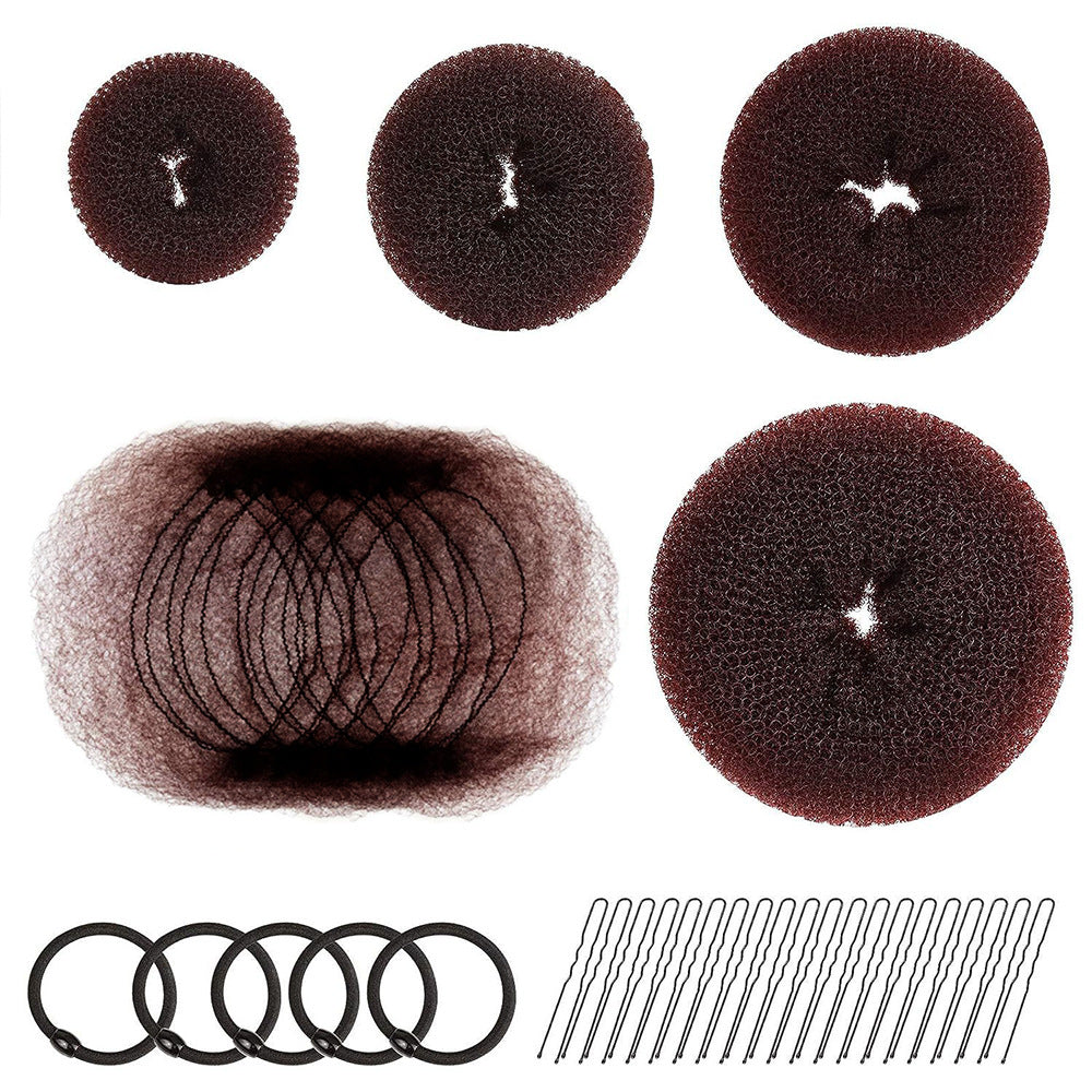 Invisible hair net donut rubber band u-shaped clip hair set ball head net bag 49-piece set small roll