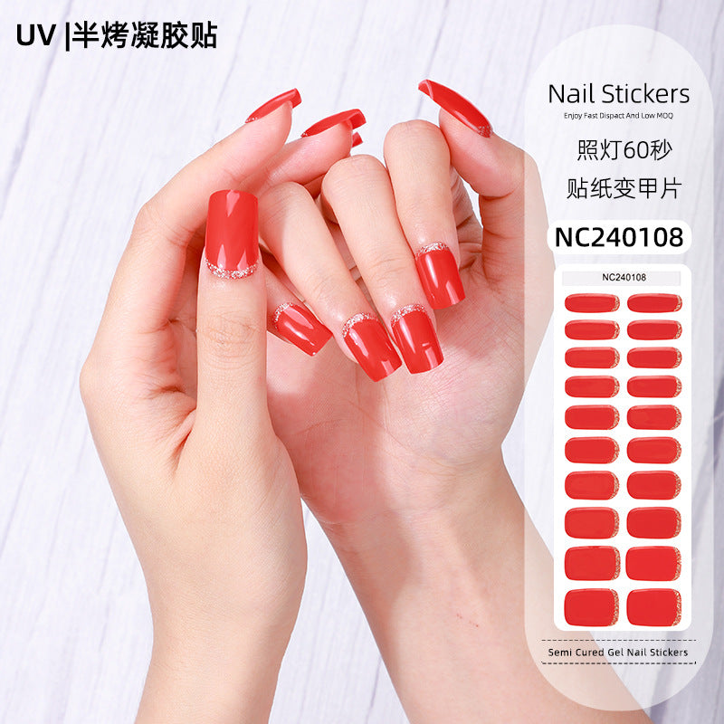 Zhengxiang custom gel nail stickers uv light therapy semi-cured nail art stickers second generation semi-cured nail stickers waterproof wholesale