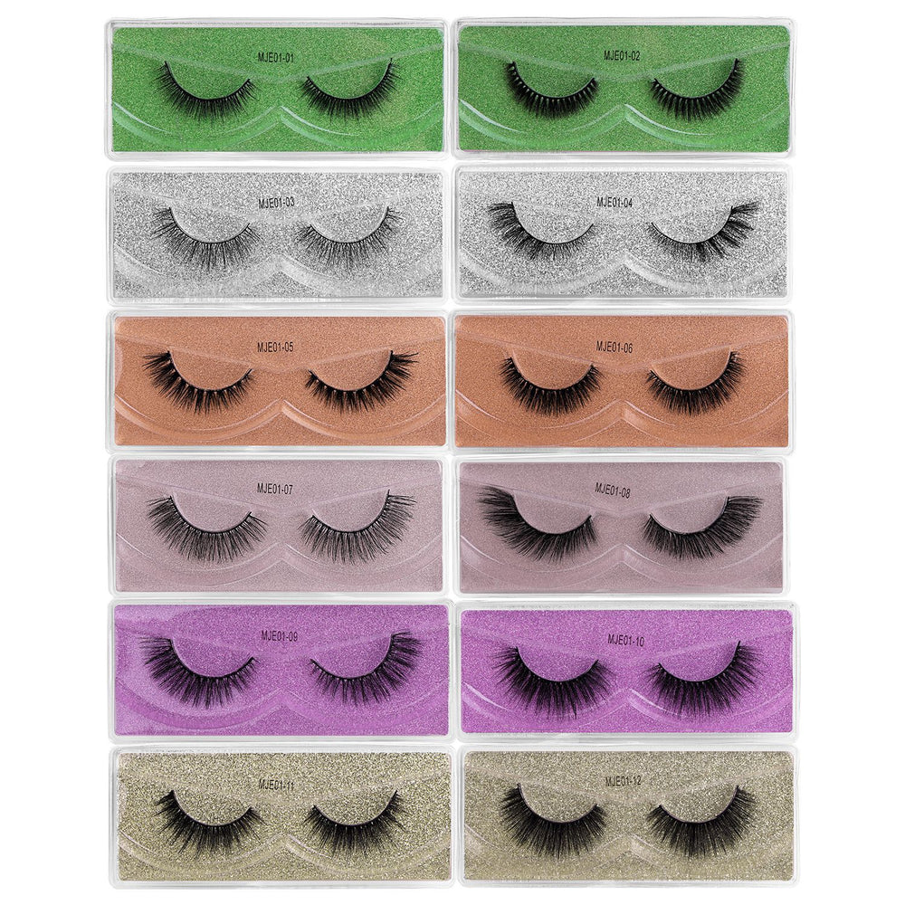 European and american style mixed eyelash set - 12 pairs faux mink lashes, short, dense, high-quality false eyelashes
