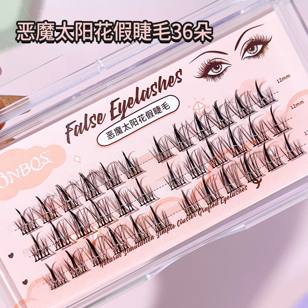 Jonbos lazy girl trilogy false eyelashes - natural & realistic sunflower, wheat stalk, and tower tip single cluster lashes (glue-on)