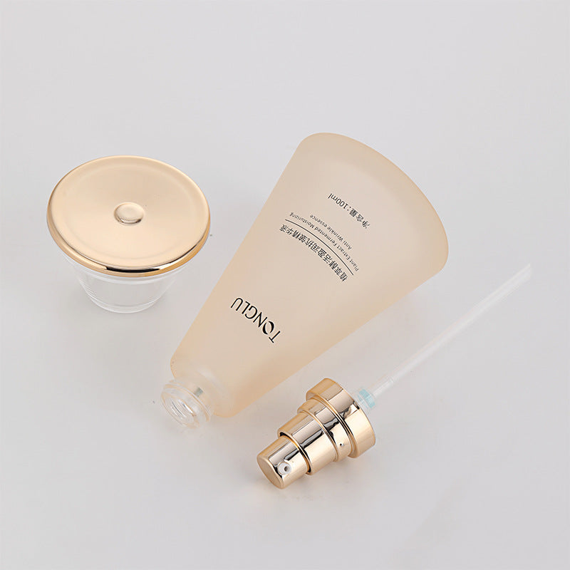 New cosmetic glass bottle set packaging: 120ml lotion & essential oil glass bottles, 50g skin care cream & balm sample containers