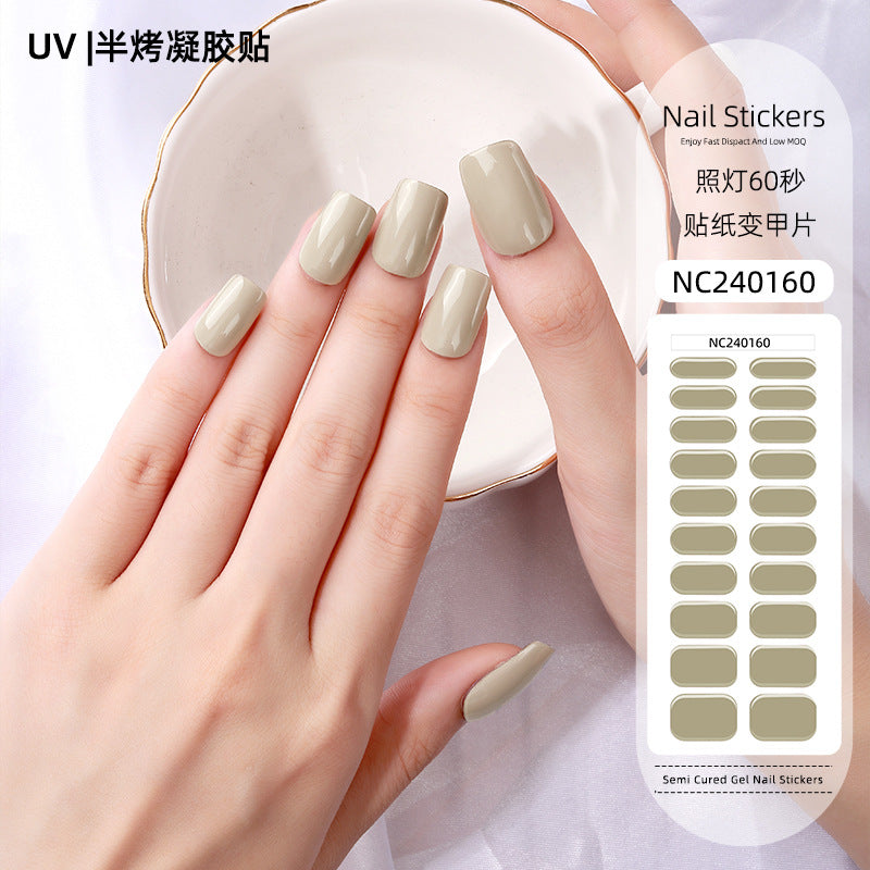 Zhengxiang factory customized korean solid color gel nail stickers uv light therapy semi-cured nail art stickers wholesale amazon