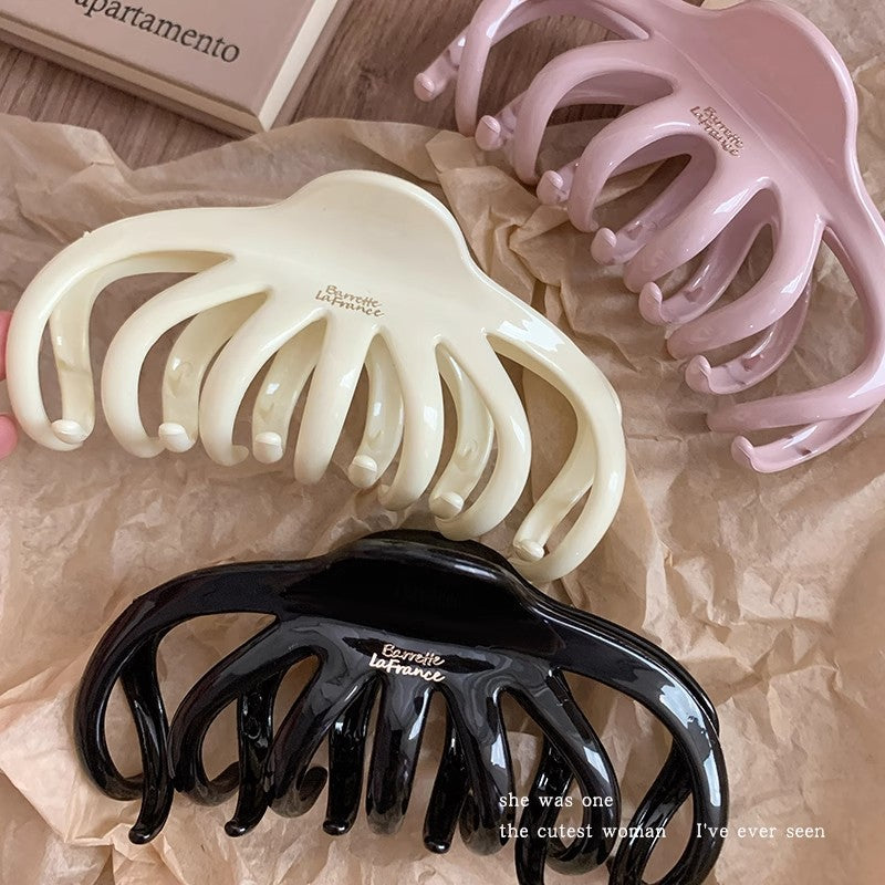 Large pumpkin claw clip for thick hair - creamy texture hair clip for women - elegant back of head hair claw - shark clip with letter detail