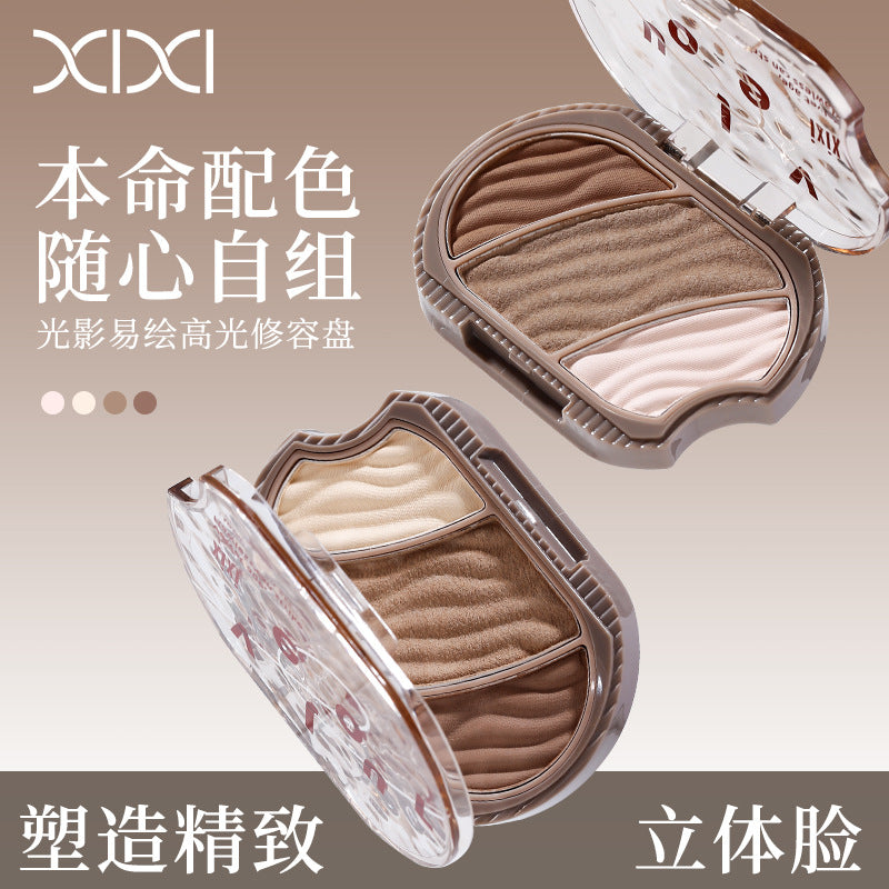 Makeup xixi light and shadow easy-to-paint contouring powder palette to modify contours, brighten stereo highlights, shadows and nose shadow all-in-one palette