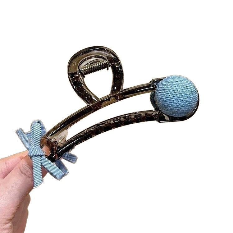 Bow round bead paper clip clip for women 2025 new high-end shark clip large hair clip back of head hair accessories