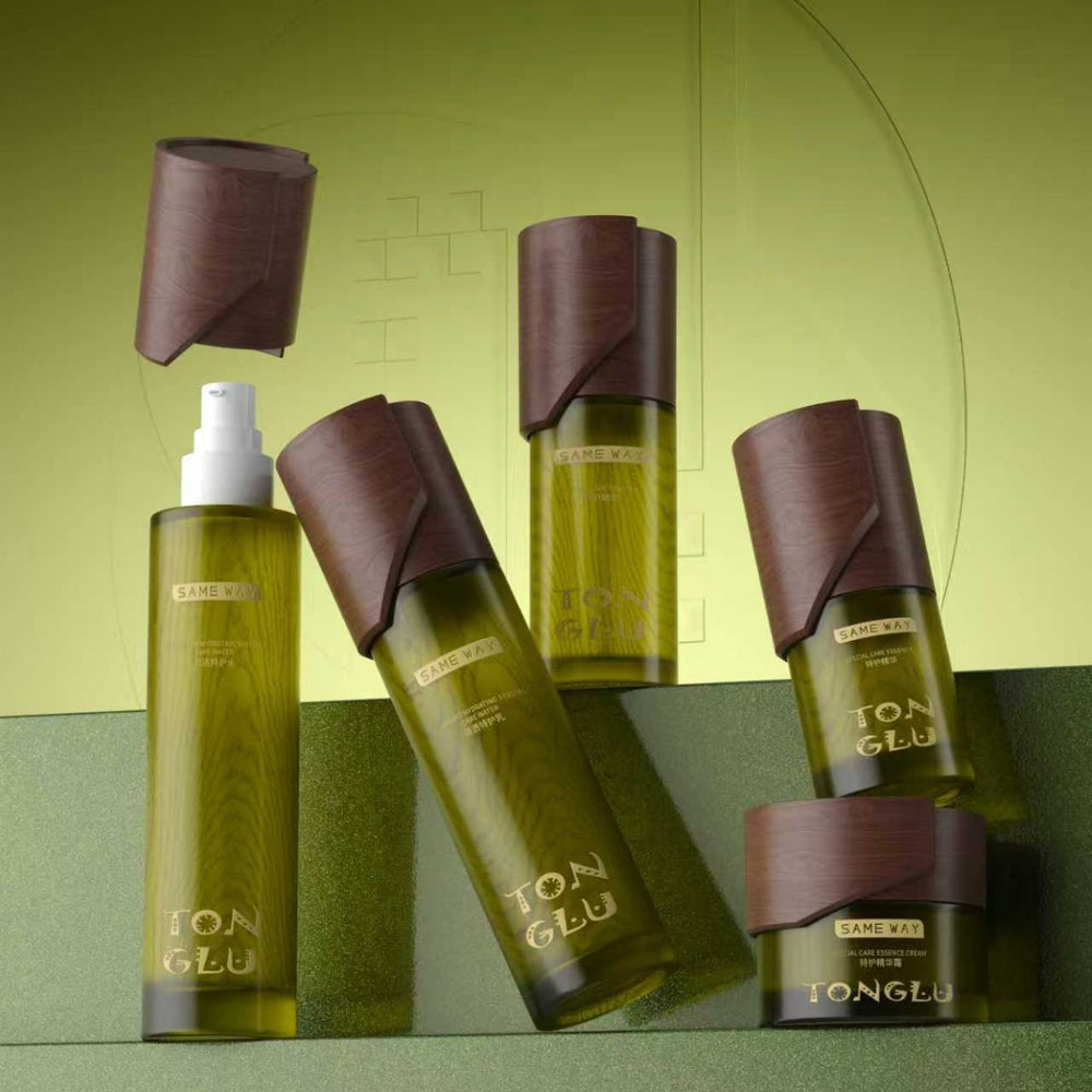 Customizable cosmetic glass bottle set: 120ml press-type lotion/essence glass bottles & 50g cream jars
