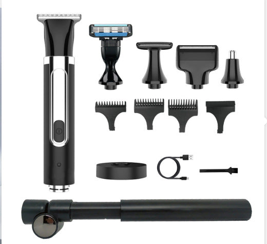 Men's body hair trimmer with extended handle - all-in-one shaver for back, electric nose hair trimmer, beard trimmer, and personal grooming kit