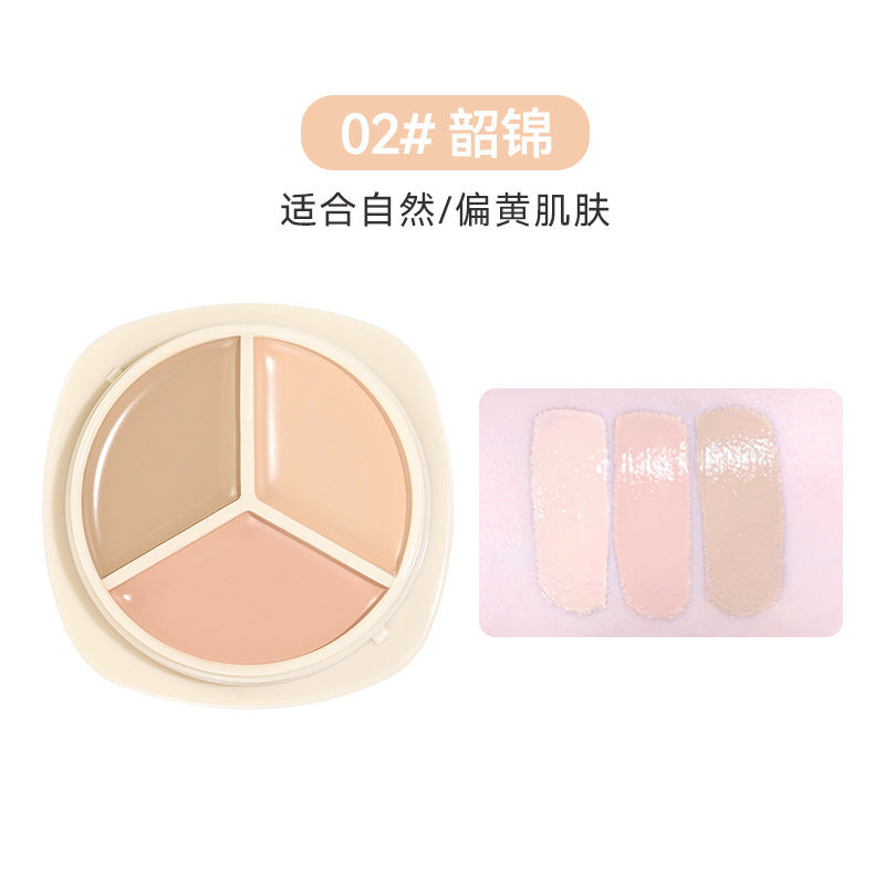 Novo three-color concealer covers facial spots, acne marks, dark circles, tear troughs, brightens and repairs without powder sticking