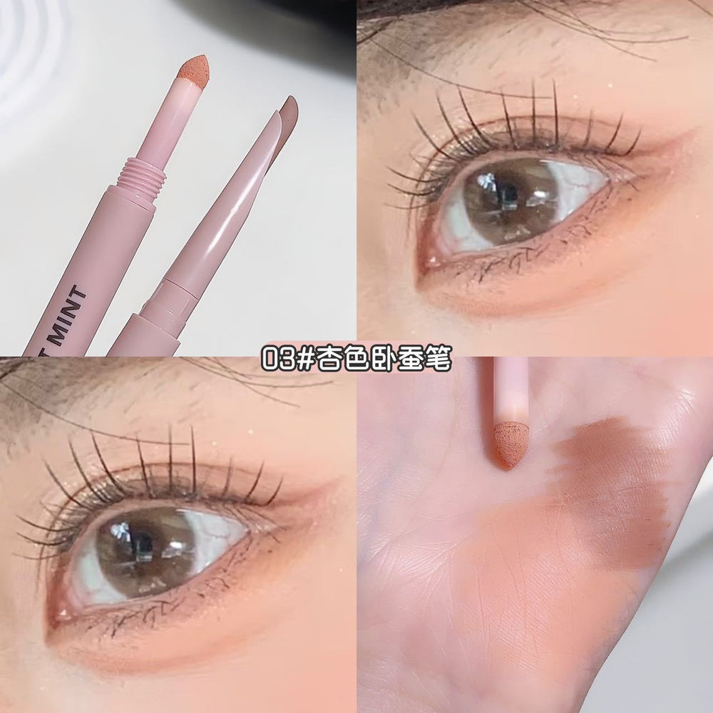 Sweet mint crescent double-ended under-eye brightening pen - 2-in-1 shadow & highlight, waterproof, sweat-proof, smudge-proof, lower eyelid application