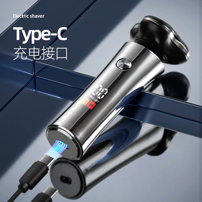 new men's electric shaver, rechargeable, full body washable, rotary shaving head with triple blades