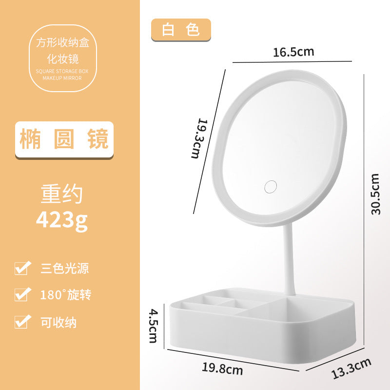 Led storage makeup mirror - smart dimming, home use, lighted plastic desktop vanity mirror, illuminated glass mirror