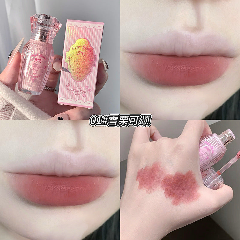 Gege bear cloud veil powder mist lip clay - women's velvet matte everyday nude look whitening lip glaze lipstick