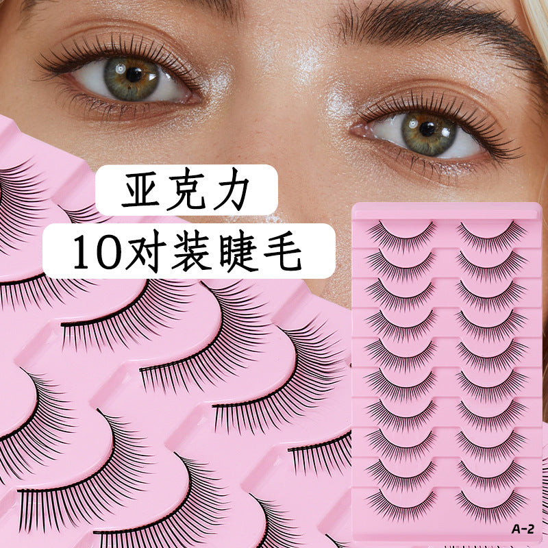 Fake eyelashes - no glue needed, 10 pairs acrylic natural simulation black stem thin stem comic eyelashes, one-piece cosplay makeup
