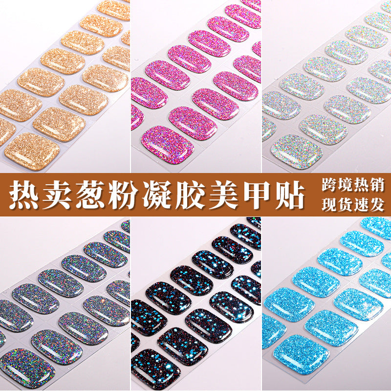 fashion gel nail stickers no bake flash onion powder nail art stickers uv-free gel nail wraps
