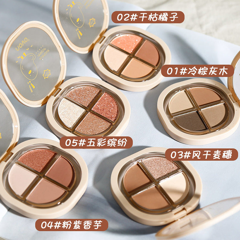 Novo makeup dynamic soft & creamy quad eyeshadow palette - matte, shimmer, and crushed diamond finishes - student-friendly, affordable earth tone eyeshadow palette wholesale