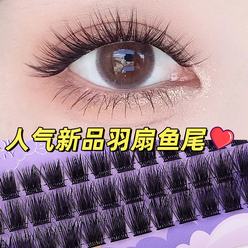 Qingdao natural false eyelashes, 10 rows segmented black band sunflower style, k-pop girl group stage makeup, glue-on false eyelashes