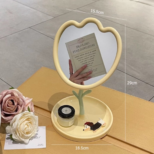 Tulip flower desktop makeup mirror - perfect for dorms, home, and vanity tables - includes storage - plastic mirror