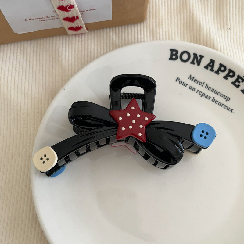 Interesting contrast color polka dot star button clip large bows shark clip half-tied hair clip hair volume hair clip